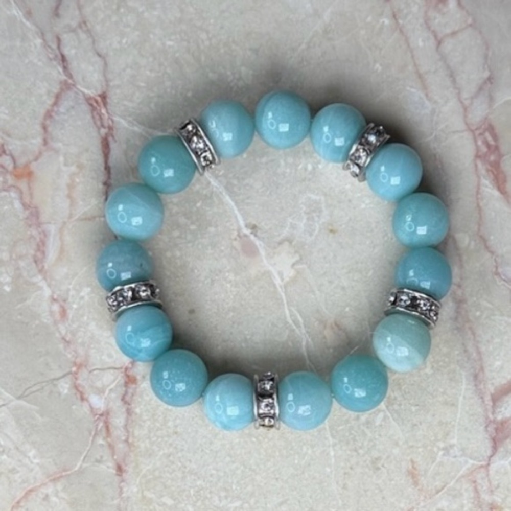 Elegant Blue Stone Beaded Bracelet with Silver & Brilliants Accents